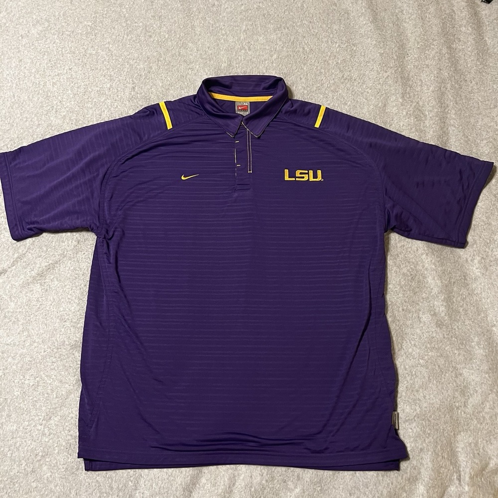 LSU Tigers Nike Shirt Men's XL Purple Gold DriFit Polo Y2K Vtg Tigers NCAA SEC